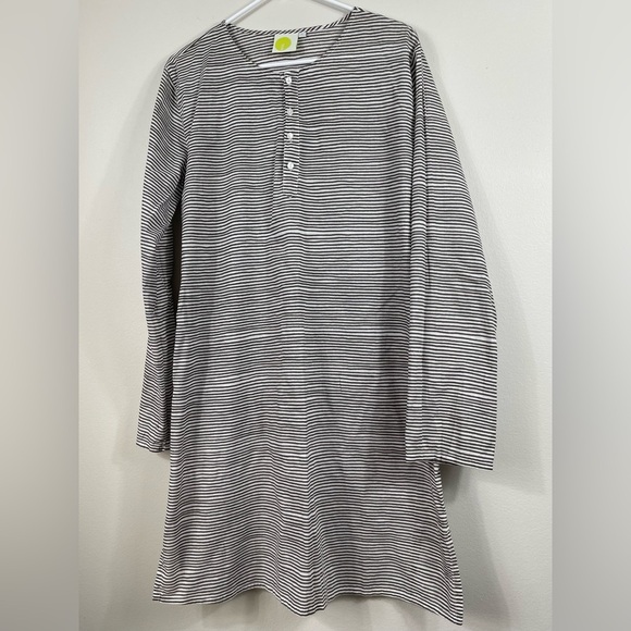 SeeDesign Women's Striped Gray and White Dress Long Sleeve Summer Cotton Size L